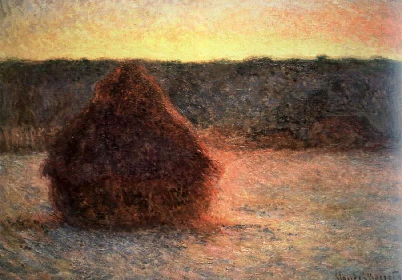 Claude Monet hay stack at sunset,frosty weather